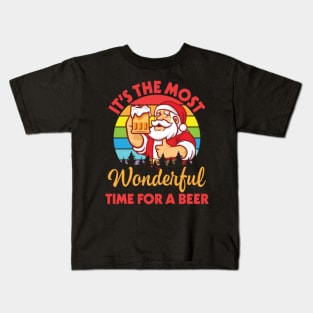 Santa Claus Drinking It's The Most Wonderful Time For A Beer Kids T-Shirt